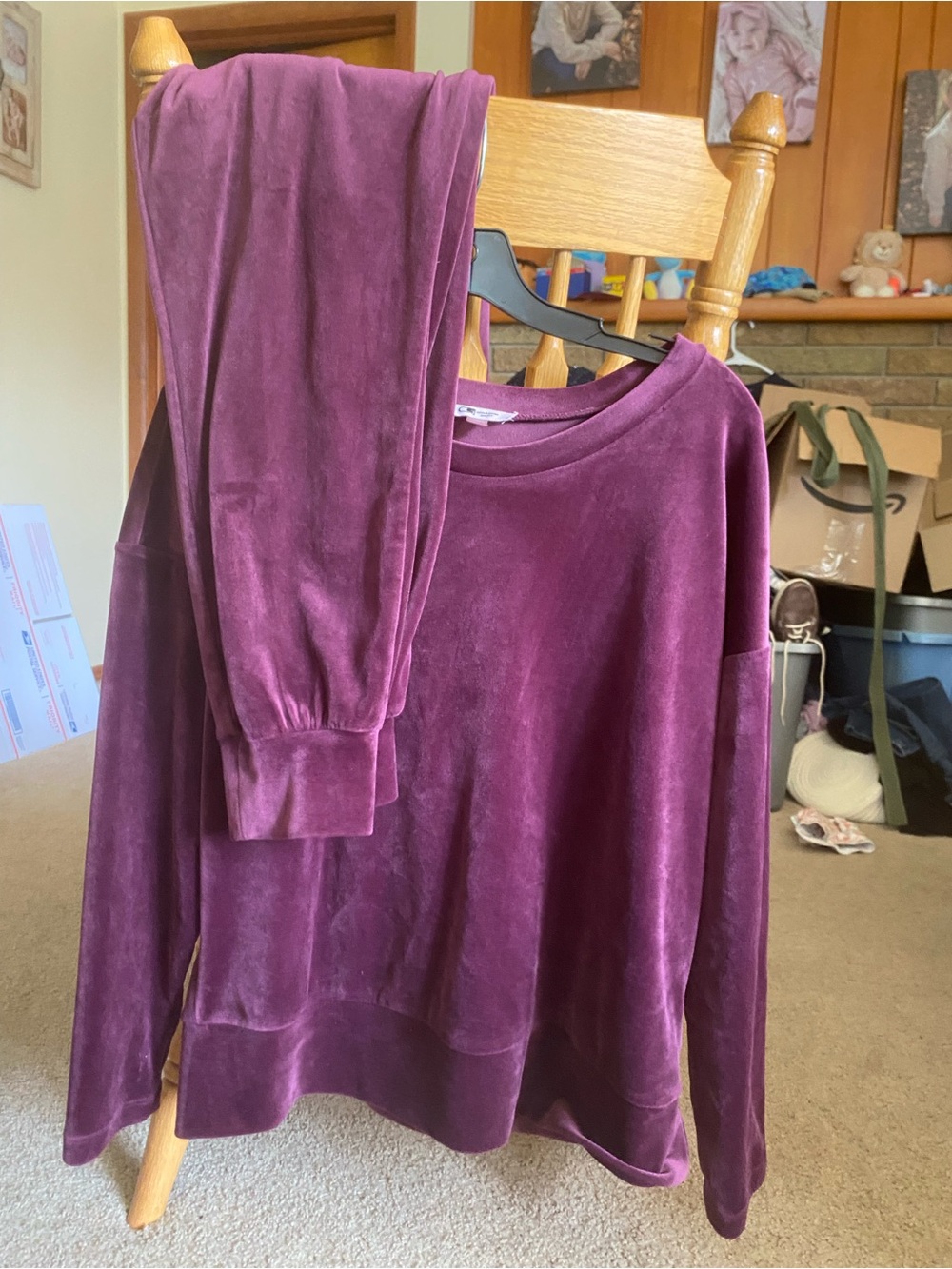 Cable & Gauge Sport Womens Plum Velour 2 piece Track suit Lounge Set Size L